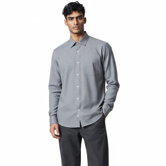 Awearness Kenneth Cole Slim Fit Gray Plaid Non Iron Dress Shirt 16 1/2 32/33 - Picture 1 of 9